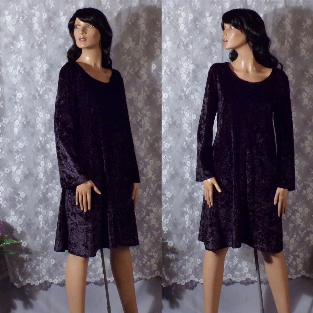 Vintage 90s Crushed Velvet Dress Size Medium 1990s Retro Goth Mini Bell Sleeve